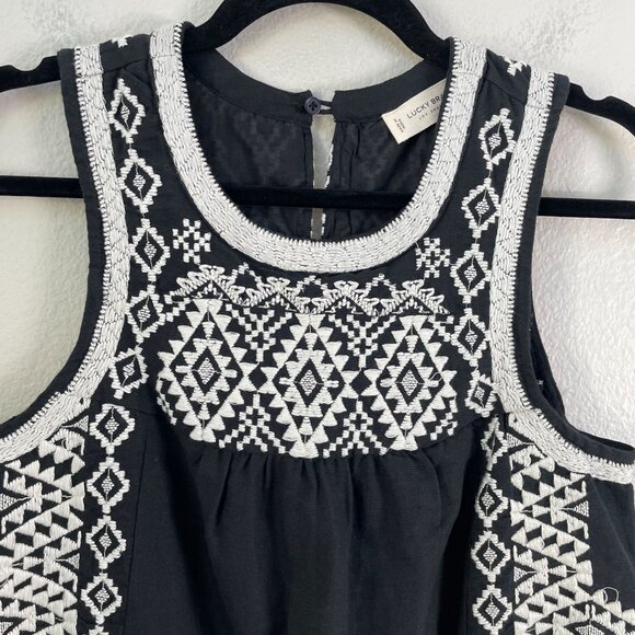 Lucky Brand Womens Medium Black Embroidered Sleeveless Mini Dress Linen Blend - Picture 10 of 12